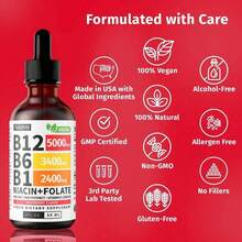 Vitamin B12 And B6 Liquid Drops, B12 Sublingual Vitamin B Complex - B 12 Vitamin 5000mcg - B12 Methylcobalamin For Energy, Brain, And Heart Support With 27,200 Mcg, Raspberry, 80 Servings - 1瓶 - 查看 2