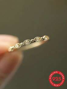 BALMORA 1枚复古优雅S925纯银镂空花朵图案金戒指，女士周年纪念珠宝礼物 - 金色 - 查看 2