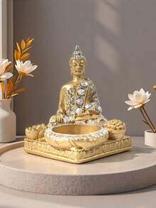 1 Peça Difusor de Aroma em Formato de Buda de Resina, Sem Pinças, Sem Pérolas Perfumadas. Adequado para Decoração Doméstica, Quarto, Sala de Estar e Escritório. Aquecedor com Formato de Buda Especialmente Projetado, Aparência Requintada. - Buda de Ouro e Prata - Visão 7