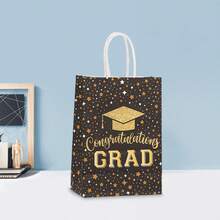 8/16pcs Assorted Paper Bags, Black & Gold Color-Blocking High-End Feel Reinforced Handle Gift Bags, Suitable For Graduation Party, Birthday, Campus Events, Anniversary Celebration, Graduation Ceremony Souvenirs - 469 - View 6