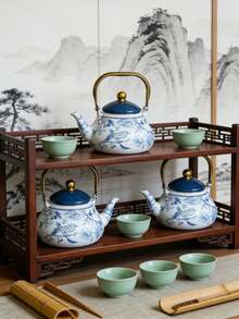 1个中式青花瓷水壶,多功能,可用于烧水、煮咖啡、泡茶,适合办公室、居家下午茶使用,可在炉灶或电磁炉上加热,也适合户外野餐、家庭聚会、节日和生日礼物。 - 青花 - 查看 4