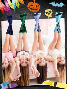 4 Pares/8 Pares de Calcetines de Tobillo Rayados Coloridos, Calcetines Delgados Suaves, Innovadores y Creativos Adecuados para Mujeres - Multicolor - Ver 4