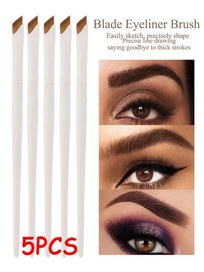 5PCS Cloud Porcelain Sharp-Edge Eyeliner Brush, Eyebrow Brush, Ultra-Thin Angled Brush For Precise Eyeliner Application, Sickle-Shaped Makeup Brush, Portable Beauty Tool, Eyeliner Brush(3/1pc)