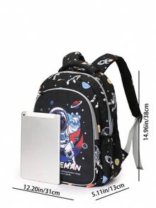 Astronaut & Mermaid Pattern Backpack Set, Cartoon Style, Large Capacity Backpack, Adjustable Shoulder Straps, Multi-Compartment, Insulated Lunch Bag, Carry Handle, Clutch, Backpack Set, Unisex, Suitable For Vacation, Back To School, Daily Commute, Various Festivals, Holiday Gift - Rectangle - View 6