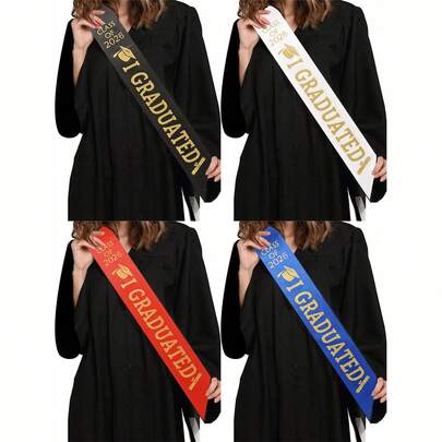1pc 2026 Graduate Elegant Black/Blue/Red/White Gold Letter Decor Ribbon, 2026 Graduation Party Decor