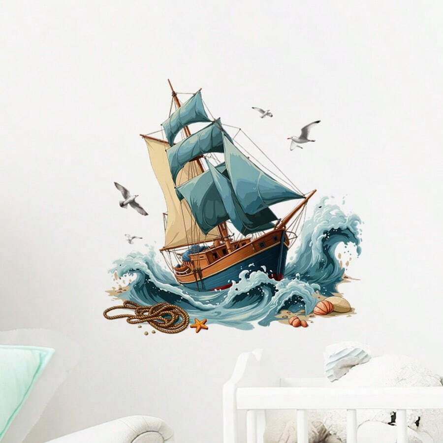 Hình dán cửa sổ thuyền buồm chủ đề biển với sóng và chim hải âu, tự dính sáng tạo cho cửa sổ, cửa ra vào, phòng khách, phòng ngủ, phòng ăn, phòng tắm, trang trí kính, thích hợp làm quà tặng mùa hè. - A - Xem 1