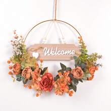 1pc Artificial Floral Wreath With Welcome Sign, Vine Leaf & Dahlia Flowers Decoration For Front Door, All Season Gifts Birthday Graduation - Multicolor - View 51