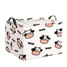 1PC Cute Cartoon Cow Pattern Foldable Storage Basket With Handle, Large Capacity Storage Box, For Closet Organization, Cute Home Decoration Storage Box - Multicolor - View 7