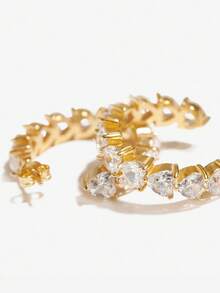 Đôi bông tai hình trái tim sang trọng, chất liệu cao cấp bằng bạc sterling 925 mạ vàng 18K, đính đá Cubic Zirconia, dành cho nữ. - Bông tai trái tim - Xem 7