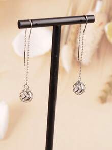 1 Đôi bông tai đính đá rỗng thời trang, thanh lịch - Bạc - Xem 2