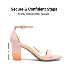 Women Chunky Block Low Heel Pump Sandals Open Toe Ankle Strap Heeled Sandals Bridesmaid Wedding Bridal Party Evening Homecoming Prom Dress Pumps Shoes - 粉色 - 查看 5