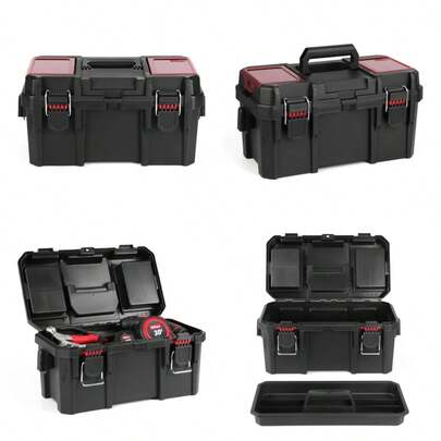 Heavy-Duty 16-Inch Resin Toolbox With Secure Padlock And Small Parts Organizer Compartments