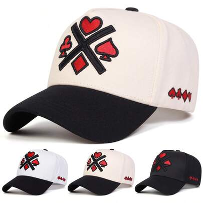 1pc Men's Poker Truck Driver Hat, Embroidered Baseball Cap, Street Fashion Five-Panel Hat, Outdoor Sun Protection Casual Cap For Spring, Autumn, Travel, Beach