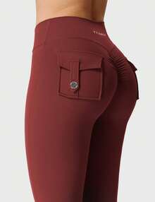 YEOREO Workout Leggings With Pockets For Women V Cross Waist Scrunch Charm Leggings No Front Seam Gym Yoga Pants  Summer Leggings For Women - Rượu vang đỏ - Xem 8