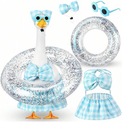 Bộ trang phục hóa trang ngỗng bikini kèm kính thời trang cho ngỗng 23 inch, thích hợp trang trí sân vườn (màu xanh kẻ caro)