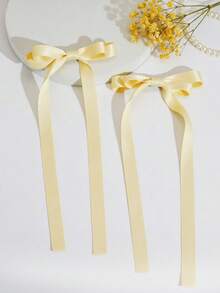 2pcs Women's Ballet Style Pale Yellow Long Ribbon Hair Clips, Fairy Bowknot Hair Accessories, Fashionable Delicate Cute Hair Clips Suitable For Dates, Vacations, Travels, Parties,Summer,Holiday, Head Accessories - Yellow - View 15