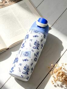 O-Wa-La Blue Cat Water Bottle 32oz, 945ML, With Straw, Heat Preservation Time More Than 24 Hours, Cold And Hot Water Can Be Insulated, Can Make Coffee, Frozen Drinks, Exquisite Workmanship, Suitable For Camping, Work, Indoor And Outdoor Use. - 藍色 - 查看 9
