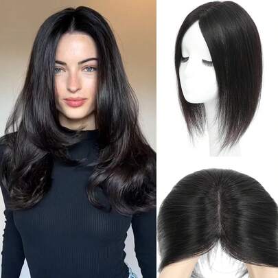 CEXXY Cabello humano virgen de la mejor calidad con topback tejido y base de encaje HD de 4.6 x 4 pulgadas. Extensiones de cabello negro natural con clips. Postizos para mujer.