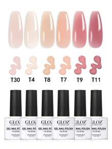 GLOZ 6pcs T30T4T8T7T9T11 Gel Nail Polish Set Spring Summer Fall Winter 6 Colors Glossy Long Lasting Shiny Anti Fade Dustproof Quick Dry Comfortable Great Valentine's Day Gift For Girlfriend Mother Surprise Suitable For LED Lamp - Multicolor - View 1