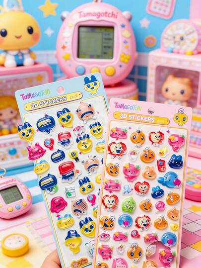 Tomagochi 高品质 3D 可爱贴纸，趣味闪亮浮雕装饰，立体趣味日系动漫贴纸，质感扎实，自粘防水不粘装饰贴纸