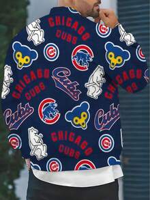 M-L-B Men 3D All-Over Print Baseball Jacket Is Suitable For Various Occasions, Urban Fashion Parties, Fitness, And Outdoor Activities Chi-Cago Cubs Logo And Bear Pattern Print - 彩色 - 查看 4