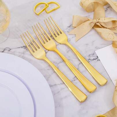 Gold Tableware Set, Suitable For Cakes, Salads, Pasta, Desserts, Appetizers, Ideal For Birthdays, Weddings, Parties, Family Gatherings, Team Building, Outdoor BBQs, Camping, Banquets, Mother's Day, Christmas And Other Occasions. The Set Includes A Full Set Of Cutlery, Forks And Kitchen Utensils.