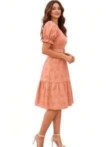 Plain Lace Midi Dress For Women, Elegant Casual Fashion - 駝色 - 查看 6