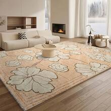 Floral Design Floor Mat - Elegant Peach And Cream Flower Pattern Living Room Rug - Perfect For Home Decor, Modern Aesthetics And Ambiance - Suitable For Bedroom, Office, And Family Room - Large Size Living Room Rug - Artistic Decorative Floor Mat - Large Living Room Carpet - Decorative Floor Mat For Bedroom - 1PC - View 3