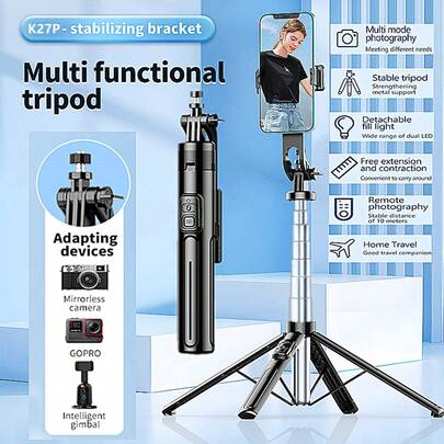 Gậy selfie 1.3m, bốn chân đế với giao diện 1/4 inch, thanh thép không gỉ, điều khiển từ xa Bluetooth, monopod dành cho điện thoại, máy ảnh, vlog.