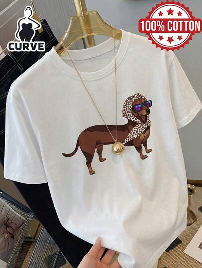 Áo thun ngắn tay in hình chó Dachshund cỡ lớn dành cho nữ, chất liệu cotton mềm mại, thích hợp mặc ngoài trời, họa tiết in, áo thun mùa hè, áo thun nữ, áo kiểu, trang phục mùa hè, trang phục đi nghỉ mát, trang phục du lịch, phong cách bãi biển, trang phục nghỉ dưỡng tối giản màu trắng.