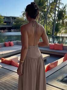 女士宽松阔腿无袖连体裤，适合温暖天气和休闲夏季造型 - 乾枯玫瑰色 - 查看 3