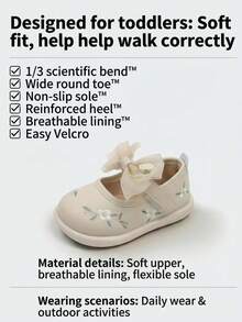 1 双幼儿女童鞋，新款 PU 蝴蝶印花可爱女婴公主鞋，轻便柔软鞋底适合学步，春夏秋季 - 米色 - 查看 5