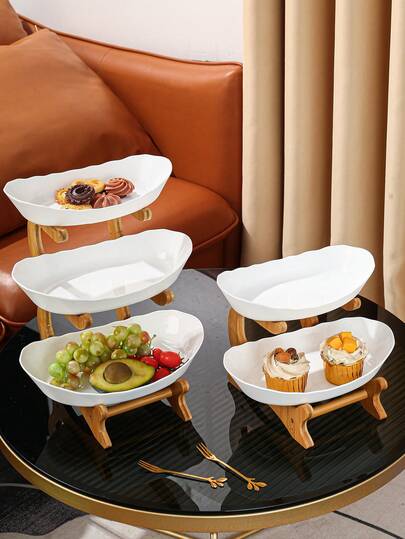 Bộ 3/4 đĩa nhựa chống sốc đựng trái cây (2/3 khay, 1 giá đỡ) dùng trong nhà bếp, phòng ăn, phòng khách, đa năng, thích hợp đựng bộ ấm trà, đồ thủy tinh, kẹo, bánh quy, bánh mì, quà tặng đám cưới, tiệc tùng, sinh nhật.