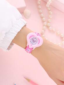 新款时尚心形3D卡通爱心手表，儿童学习手表，儿童节礼物 - 玫紅色 - 查看 5