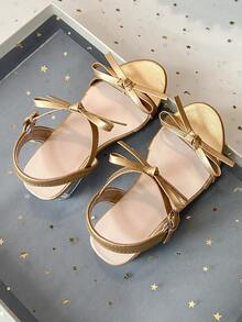 Girls' Crystal Bow Glitter Sandals With Transparent Chunky Heel - Gold - View 4