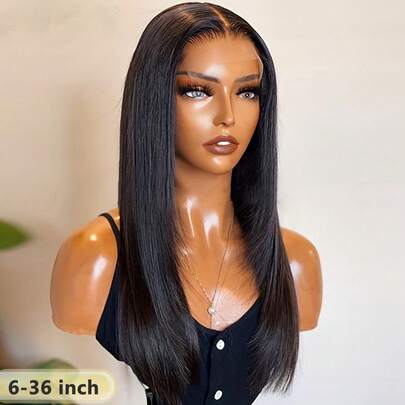 6-36英寸长直发蕾丝前假发，13x4透明蕾丝前假发，预拔毛直发蕾丝假发，180%密度，易于佩戴的直发混纺真人发假发 - 预剪蕾丝，适合各种场合、派对和日常佩戴，适合作为女性礼物。直发真人发假发，混纺真人发假发，自然黑色，是节日、派对和女性日常佩戴的理想选择。直发混纺真人发假发（波波头假发，6-16英寸）。