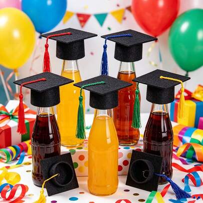 10 piezas Mini Tarta Borla Decoración de Graduación Mini Sombrero Doctoral Blanco Cerveza Sombrero Decorativo Sombrero Decorativo Muñeca Botella de Vino Sombrero Doctoral de Fieltro Decoración de Pastel Insertar, Decoración de Mesa de Postres de Ceremonia de Graduación, Accesorios de Foto de Graduación de Estudiantes, Decoración de Pastel de Graduación
