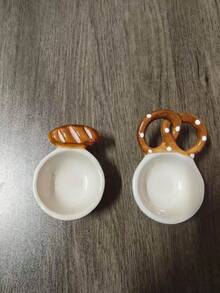 不对称形状陶瓷面包设计香料盘，有趣的手工面包形碗，创意陶瓷碗，法棍咖啡配件，带小勺的面包糖罐，学校用品 - 彩色 - 查看 21