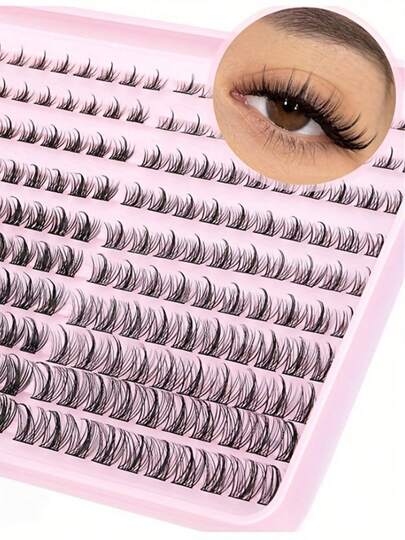 220pcs Natural Look Cluster Eyelashes Kit - 8-16mm D Curl, Hypoallergenic DIY Lash Extensions For A Fluffy & Voluminous Look