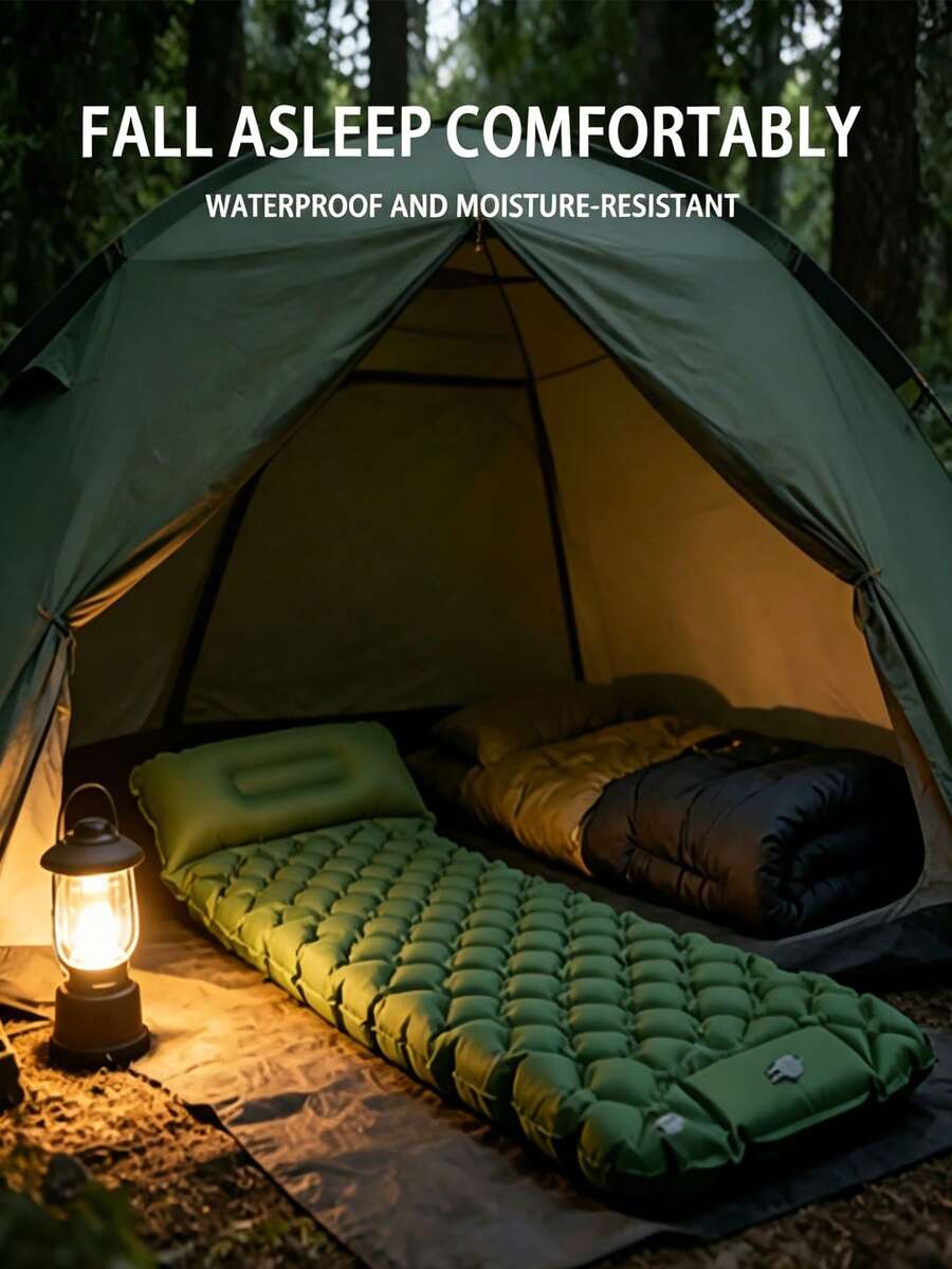 1pc Ultra-Light Outdoor Camping Sleeping Pad With Built-In Pillow And Air Pump, Suitable For Camping, Hiking, Outdoor Activities - Multicolor - View 1