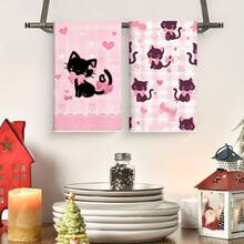 Kitchen Towels With Black Cat Patterns. The Size Is 40 * 60 Centimeters. Suitable For Use As Kitchen Decoration Or A Great Gift. They Can Be Used For Cleaning And Drying Items, As Well As For Home Decoration. Suitable For Various Purposes In Kitchens And Restaurants, It Is An Ideal Kitchen Utensil. - Multicolor - View 3