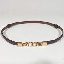 Fashionable Women's Multi-Functional Pearl Buckle Adjustable Length Waist Belt, Suitable For Daily Casual Skirts And Dresses - Coffee Brown - View 3