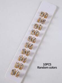 10pcs/Set Gold Rhinestone White Butterfly Hair Clips, Cute Elegant Bridal Wedding Hair Accessories, European And American Style Hair Clips, Bangs Clips, Small Hair Clips - Gold - View 8