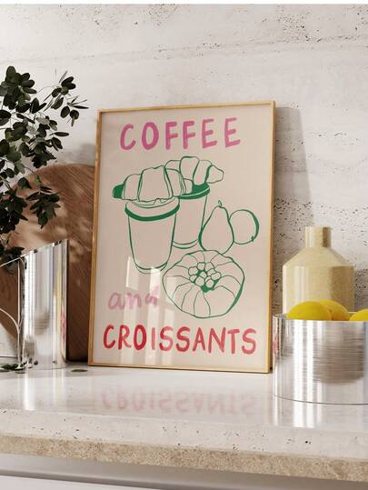 1pc, Canvas Wall Art, Framed Wall Decor, Coffee And Croissant Kitchen Art, Kitchen Wall Decor, Unisex Poster, Kitchen Art, Home Decor, Coffee-Themed Wall Decor, Kitchen Poster, Room Decor, Living Room Decor, Bedroom Decor, Dorm Room Decor, Apartment Poster, Gift, Kitchen Decor, Dining Room Decor