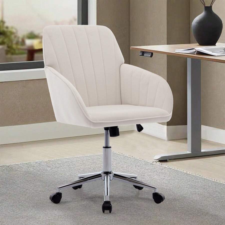 Height-Adjustable Swivel Office Chair For Home And Bedroom, Ergonomic Swivel Chair With Backrest, Suitable For Long Periods Of Sitting. - 白色 - 查看 1