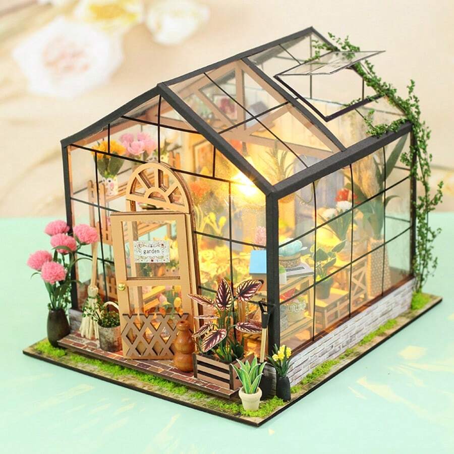 一套木制DIY娃娃屋套件,组装迷你模型屋,迷你温室模型套件,1:24比例,DIY手工/生日礼物/家居装饰,送给家人和朋友的礼物(不含电池) - TSZH201/凱西花店 - 查看 1