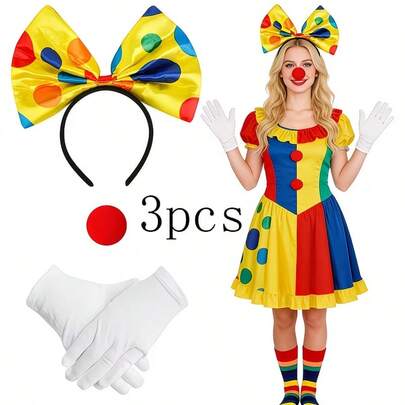 Bộ phụ kiện trang phục chú hề, unisex, bao gồm băng đô, mũi giả, găng tay trắng, thích hợp cho Halloween, lễ hội hóa trang, xiếc, tiệc theo chủ đề, nhập vai, lễ hội âm nhạc, lễ hội carnival.