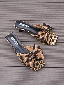 Sandalias de tacón alto con lazo marrón para mujer, zapatos de cuña de una correa, calzado casual de verano para mujer - Marrón - Ver 1