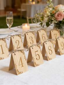 1 Set Vintage Wooden Wedding Table Number Plates, Wedding Party Dining Table Centerpiece Decor, Outdoor Wedding Table Number Stand, Wedding Reception Seating Guide, Wedding Welcome Area Table Number, Wedding Banquet Seat Decor, Engagement Party Table Number, Bachelorette Party Table Decor - Ideal Choice For Wedding, Baby Shower, Birthday Party And Event Seating Guidance - View 2