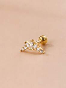 1pc Gold Curved Zirconia Cartilage Stud Earring Body Piercing Jewelry Suitable For Daily Commute Wear - Yellow Gold - View 2